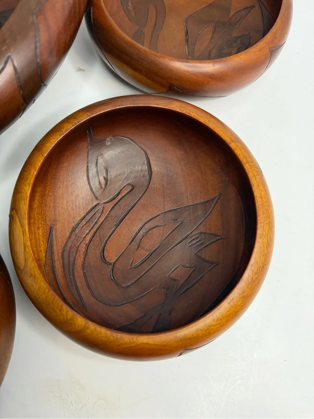 Mid-Century Modern 5-Piece Hand-Carved Mahogany Serving Set Salad Stunning Vtg